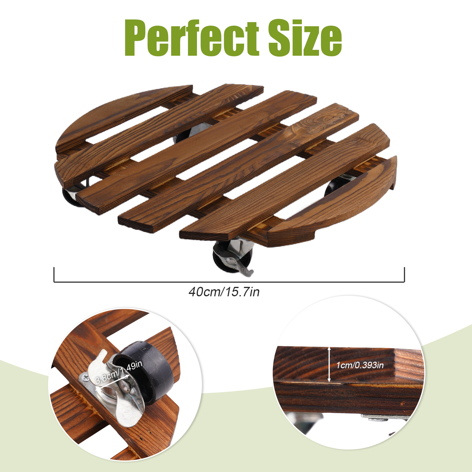 urorentea 2 Pack 16inch Wooden Plant Caddy with 4 Wheels, Heavy Duty Round Plant Dolly Rollers with Lockable Casters for Outdoor Indoor, Rolling Plant Stand for Large Plant Pots, Flower Pot, Patio