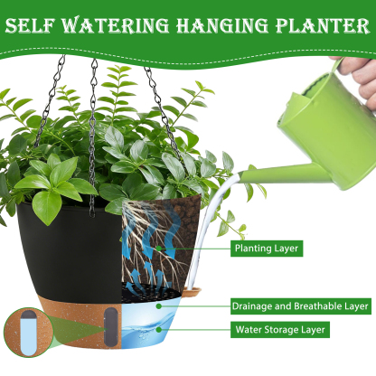 urorentea 2 Pack 12 Inch Self-Watering Hanging Planters, with Visible and Removable Saucer, Watering Lip, Drainage Holes, Hanging Flower Pot for Indoor&Outdoor Plants