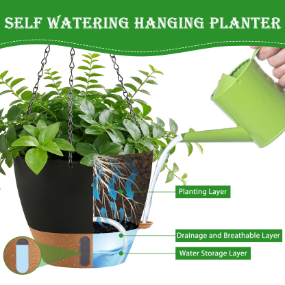 urorentea 3 Pack 12 Inch Self-Watering Hanging Planters, with Visible and Removable Saucer, Watering Lip, Drainage Holes, Hanging Flower Pot for Indoor&Outdoor Plants