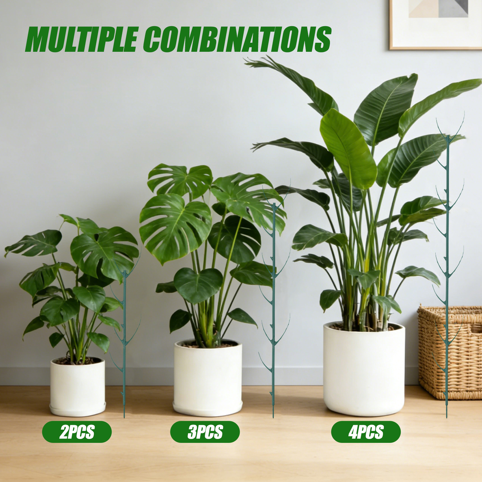 urorentea 18 Pack Stackable Monstera Plant Support, Adjustable Plant Stakes for Indoor Outdoor Climbing Plants, Garden Moss Pole Alternative for Potted Plants, with Ties & Clips