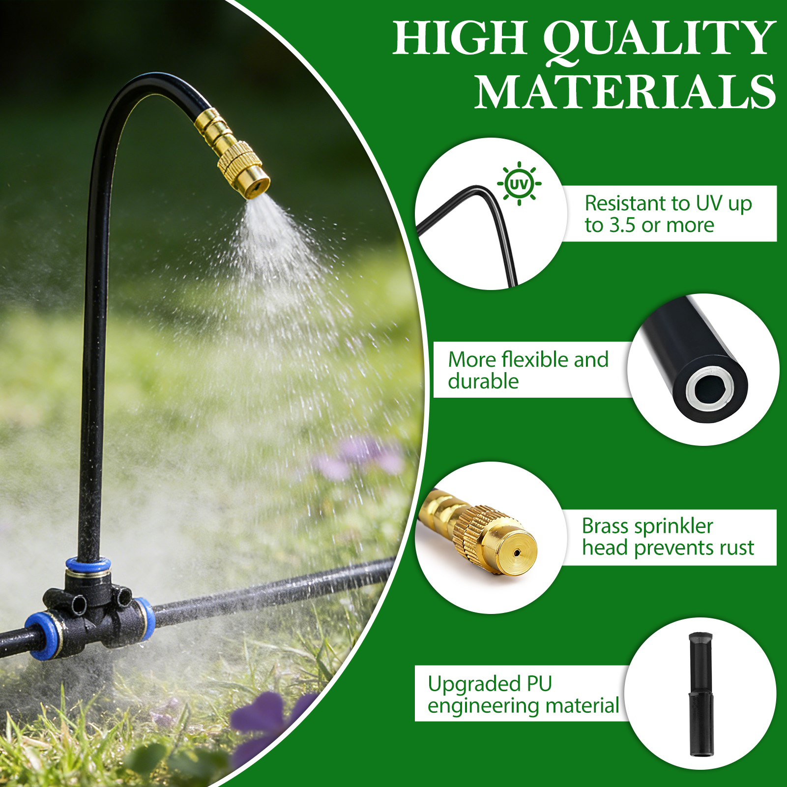 urorentea 360° Adjustable Drip Irrigation System, 49FT 1/4" Drip Irrigation Hose, Garden Watering Atomizing System with 16 Bendable Copper Nozzles for Lawn Courtyard, Greenhouse