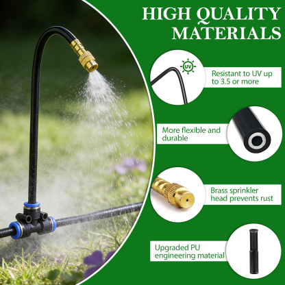 urorentea 360° Adjustable Drip Irrigation System, 49FT 1/4" Drip Irrigation Hose, Garden Watering Atomizing System with 16 Bendable Copper Nozzles for Lawn Courtyard, Greenhouse