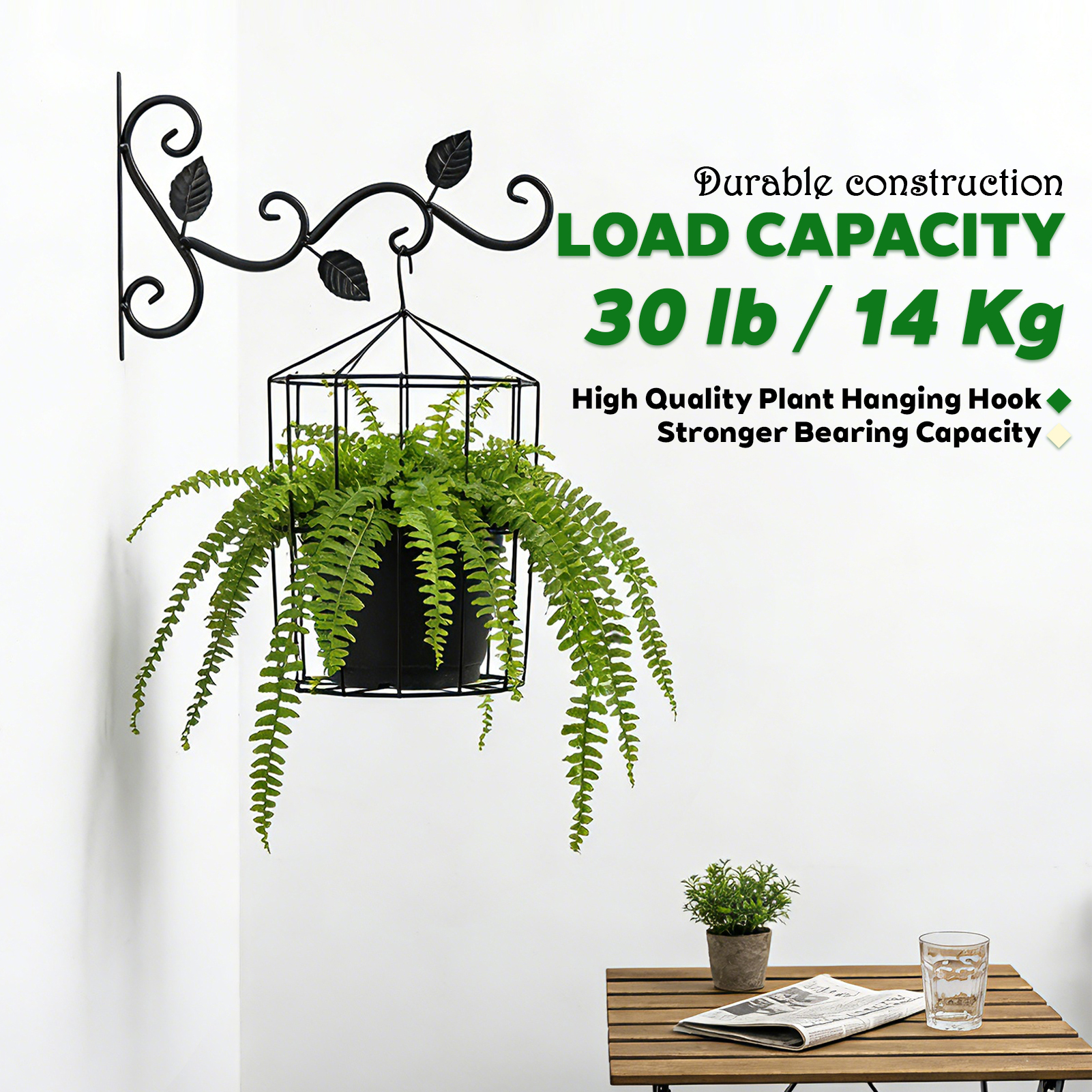 urorentea 4 Pcs Metal Hanging Hook Plants Brackets, 12 inch Iron Wall Mount Bracket, Durable Rust-Resistant Leaf Black Plant Hanger Hook for Hanging Plants Bird Feeder Lantern Wind Chimes