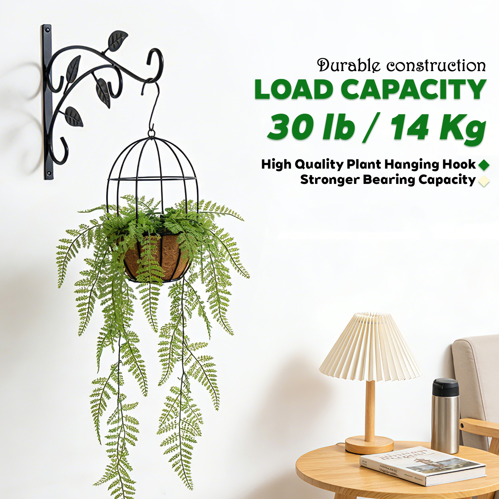 urorentea 4 Pcs Metal Hanging Plant Bracket, 12 inch Iron Wall Mount Bracket, Bold Rust-Resistant Leaf Black Plant Hanger Hook for Hanging Plants Bird Feeder Lantern Wind Chimes
