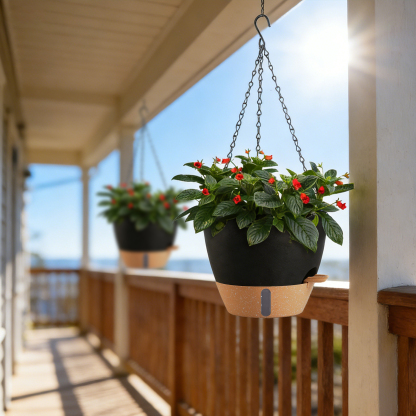 urorentea 2 Pack 10 Inch Self-Watering Hanging Planters, with Visible and Removable Saucer, Watering Lip, Drainage Holes, Hanging Flower Pot for Indoor&Outdoor Plants