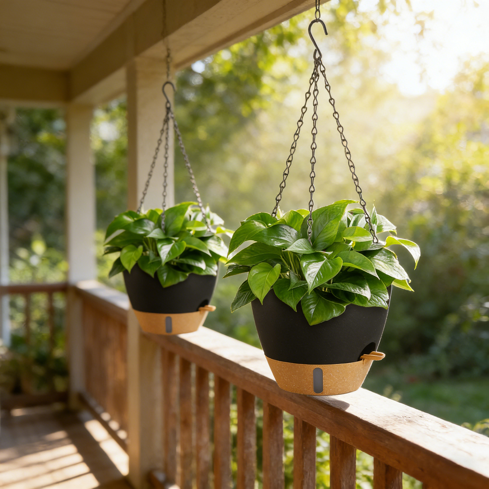urorentea 2 Pack 12 Inch Self-Watering Hanging Planters, with Visible and Removable Saucer, Watering Lip, Drainage Holes, Hanging Flower Pot for Indoor&Outdoor Plants