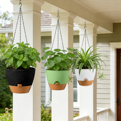 urorentea 3 Pack 10 Inch Self-Watering Hanging Planters, with Visible and Removable Saucer, Watering Lip, Drainage Holes, Hanging Flower Pot for Indoor&Outdoor Plants