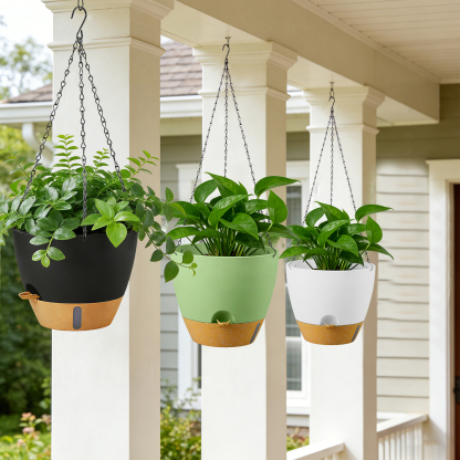 urorentea 3 Pack 12 Inch Self-Watering Hanging Planters, with Visible and Removable Saucer, Watering Lip, Drainage Holes, Hanging Flower Pot for Indoor&Outdoor Plants
