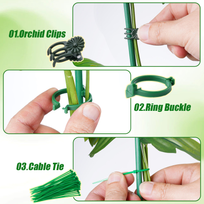 urorentea 30 Pack Plant Support Stakes, 17" Height Adjustable Garden Stakes Kit with Clips, Connectors & Ties, Durable Plant Support Kit for Indoor/Outdoor Orchid, Tomato, Flowers