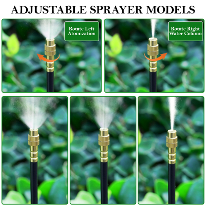 urorentea 360° Adjustable Drip Irrigation System, 49FT 1/4" Drip Irrigation Hose, Garden Watering Atomizing System with 16 Bendable Copper Nozzles for Lawn Courtyard, Greenhouse