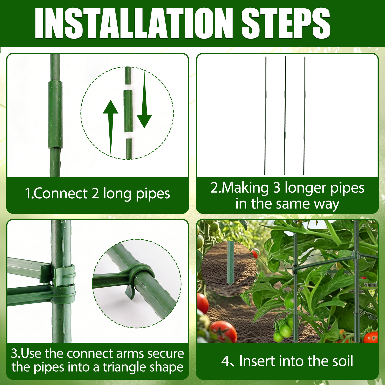 urorentea 6 Pack Tomato Cages for Garden, Heavy Duty Adjustable Tall Up to 48In Metal Plant Support for Raised Garden Bed Outdoor Climbing Plants Vegetables Flowers, Upgraded Connector