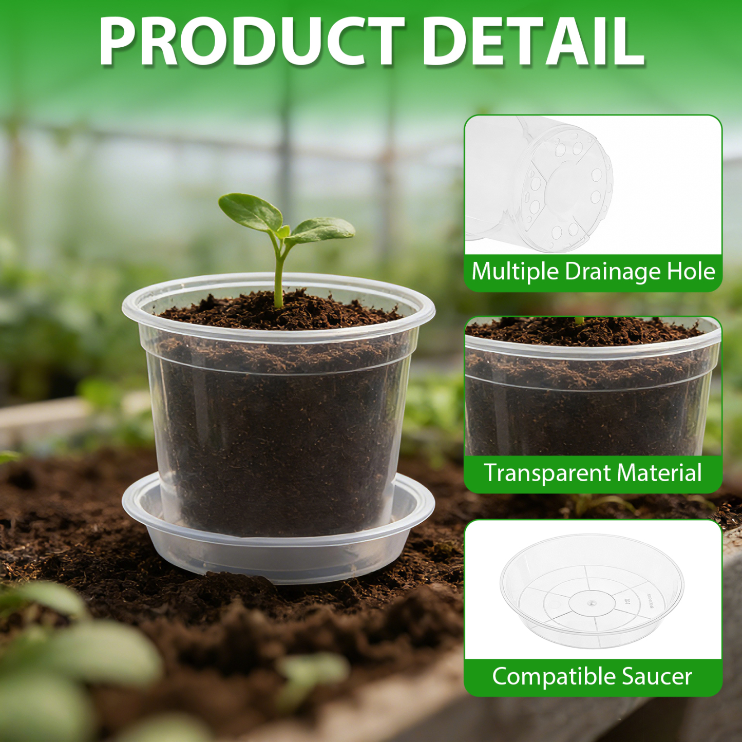urorentea 36Pack 3.5/4/5/6 inch Clear Nursery Pot with Saucers, Plastic Seedling Pots with Drainage Hole, Transparent Plant Pot for Seed Starting, Transplanting with 36 Pcs Plant Labels