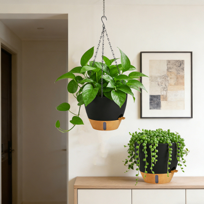 urorentea 2 Pack 12 Inch Self-Watering Hanging Planters, with Visible and Removable Saucer, Watering Lip, Drainage Holes, Hanging Flower Pot for Indoor&Outdoor Plants
