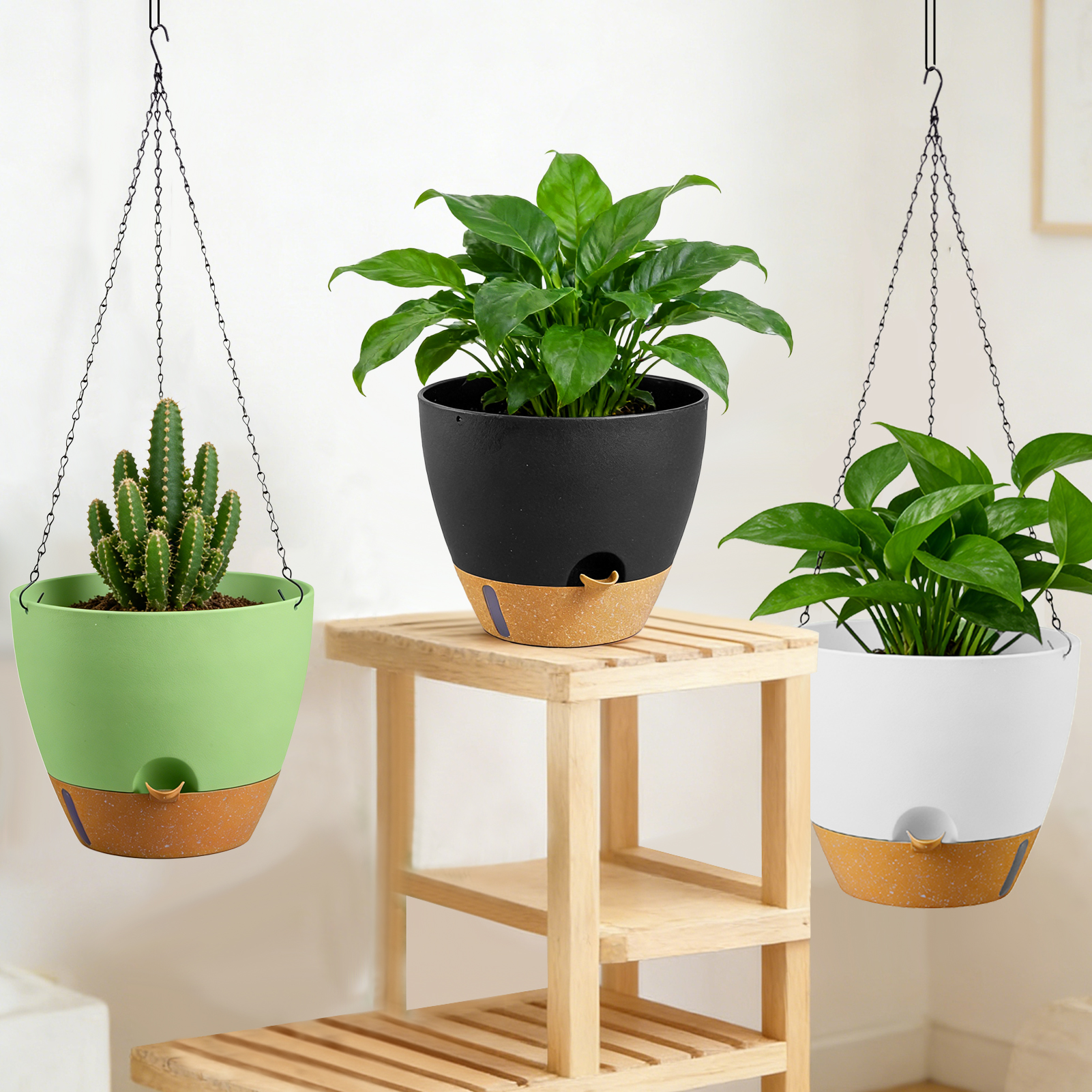 urorentea 3 Pack 12 Inch Self-Watering Hanging Planters, with Visible and Removable Saucer, Watering Lip, Drainage Holes, Hanging Flower Pot for Indoor&Outdoor Plants