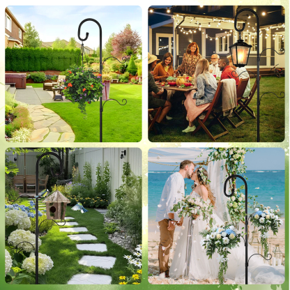 urorentea 2 Pack 92" Shepherds Hooks for Outdoor, 4 Hook Bird Feeder Poles, Heavy Duty Shepherds Hooks with 5 Prongs Base, Adjustable Garden Hook for Hanging Plant, Bird Feeders