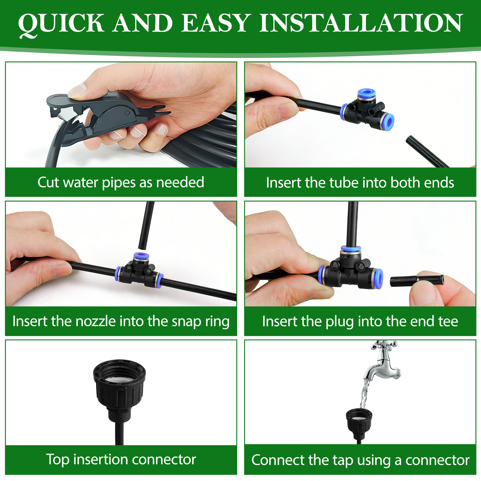 urorentea 360° Adjustable Drip Irrigation System, 49FT 1/4" Drip Irrigation Hose, Garden Watering Atomizing System with 16 Bendable Copper Nozzles for Lawn Courtyard, Greenhouse