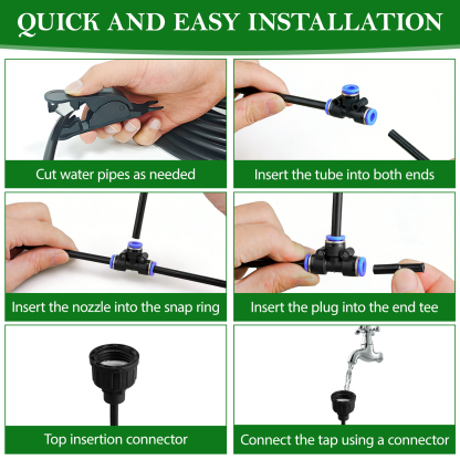 urorentea 360° Adjustable Drip Irrigation System, 49FT 1/4" Drip Irrigation Hose, Garden Watering Atomizing System with 16 Bendable Copper Nozzles for Lawn Courtyard, Greenhouse