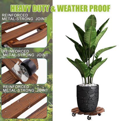 urorentea 2 Pack 14inch Wooden Plant Caddy with 4 Wheels, Heavy Duty Round Plant Dolly Rollers with Lockable Casters for Outdoor Indoor, Rolling Plant Stand for Large Plant Pots, Flower Pot, Patio