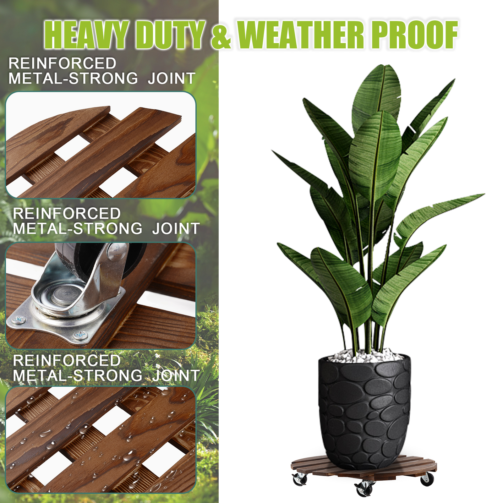 urorentea 2 Pack 12inch Wooden Plant Caddy with 5 Wheels, Rolling Plant Stand with 360° Caster Wheels, Thicken Wood Plant Dolly for Indoor Outdoor, Round Plant Rollers Tray for Large Plants & Pots
