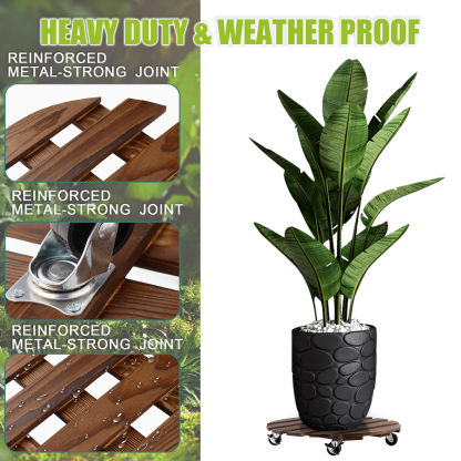 urorentea 2 Pack 12inch Wooden Plant Caddy with 5 Wheels, Rolling Plant Stand with 360° Caster Wheels, Thicken Wood Plant Dolly for Indoor Outdoor, Round Plant Rollers Tray for Large Plants & Pots