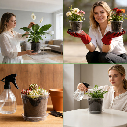 urorentea 36Pack 3.5/4/5/6 inch Clear Nursery Pot with Saucers, Plastic Seedling Pots with Drainage Hole, Transparent Plant Pot for Seed Starting, Transplanting with 36 Pcs Plant Labels