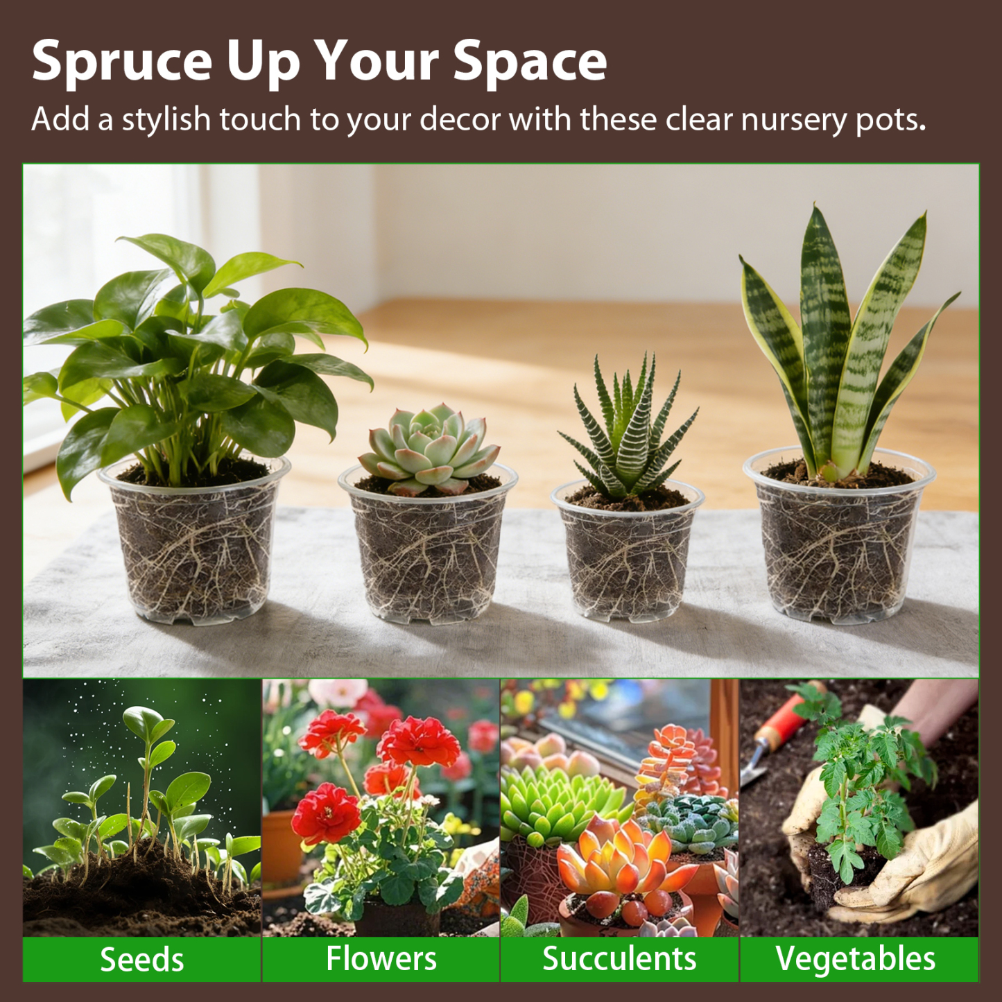 urorentea 36 Pack 3.5/4/5/6 inch Clear Nursery Pot, Plastic Plant Pots with Drainage Holes, Transparent Variety Pack Seed Starting Pots for Indoor Outdoor Plants with 36 Plant Labels