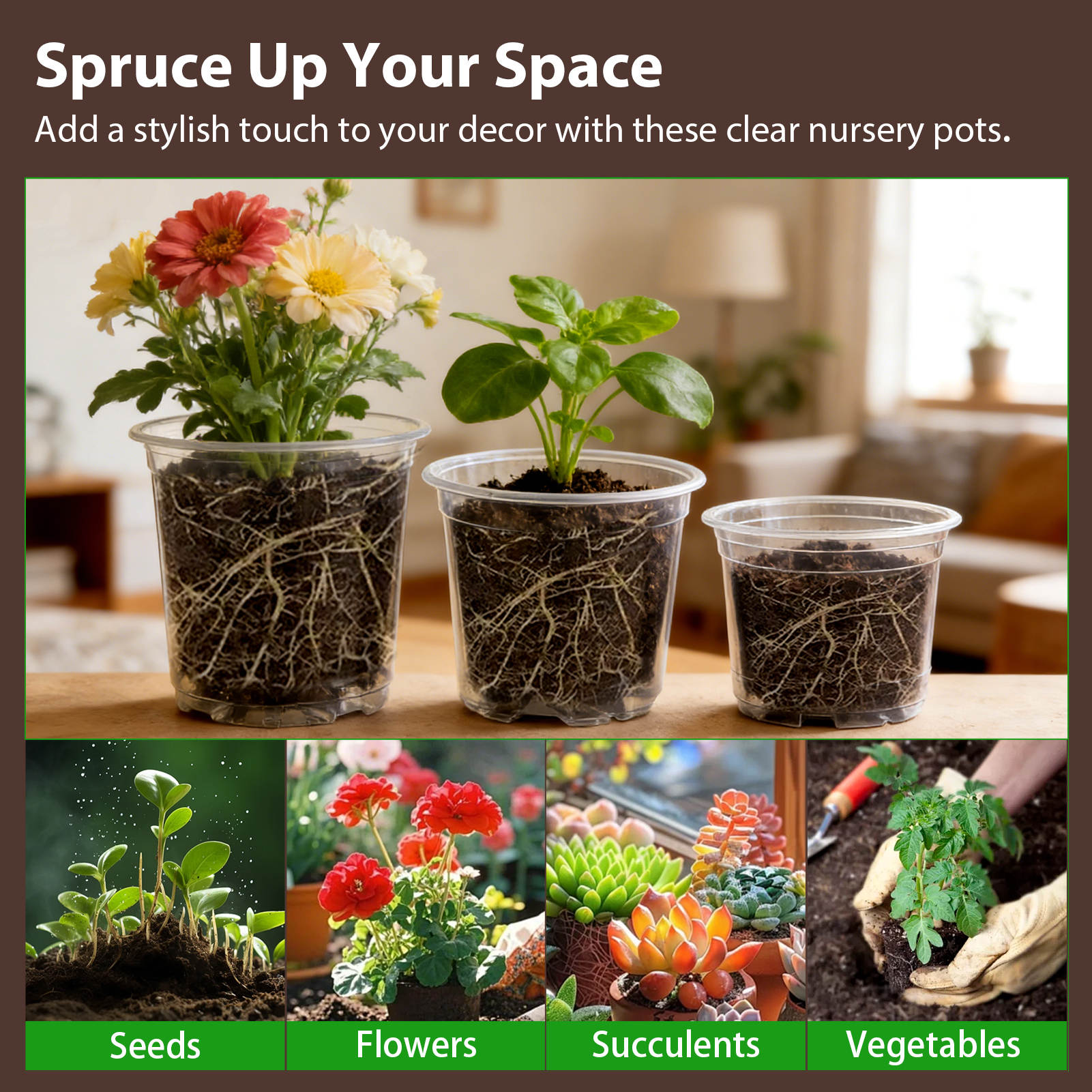 urorentea 36 Pack 3.5/4/5 inch Clear Nursery Pot, Plastic Plant Pots with Drainage Holes, Transparent Variety Pack Seed Starting Pots for Indoor Outdoor Plants with 36 Plant Labels