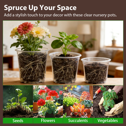 urorentea 36 Pack 3.5/4/5 inch Clear Nursery Pot, Plastic Plant Pots with Drainage Holes, Transparent Variety Pack Seed Starting Pots for Indoor Outdoor Plants with 36 Plant Labels