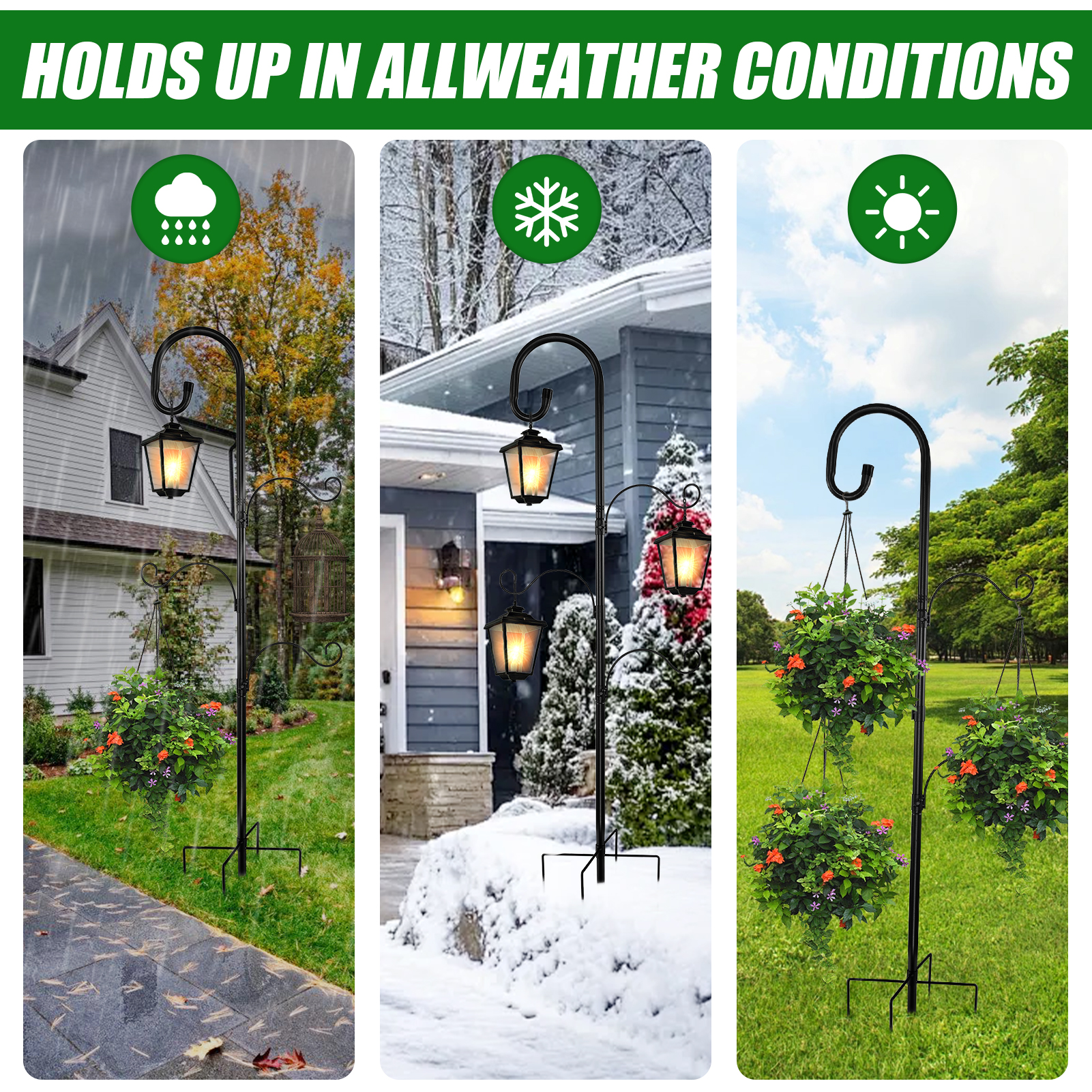urorentea 2 Pack 92" Shepherds Hooks for Outdoor, 4 Hook Bird Feeder Poles, Heavy Duty Shepherds Hooks with 5 Prongs Base, Adjustable Garden Hook for Hanging Plant, Bird Feeders