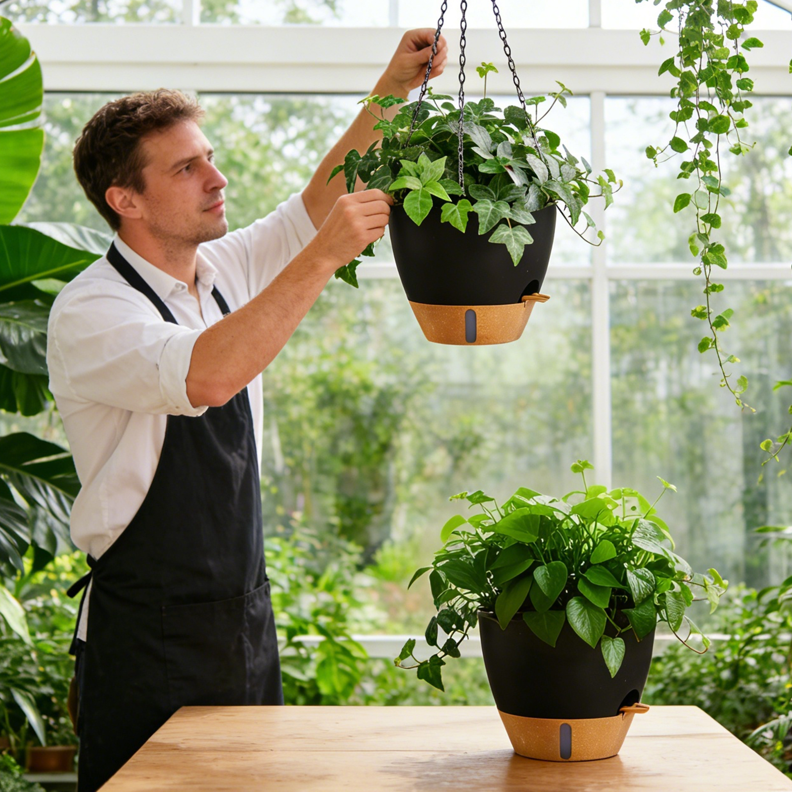 urorentea 2 Pack 12 Inch Self-Watering Hanging Planters, with Visible and Removable Saucer, Watering Lip, Drainage Holes, Hanging Flower Pot for Indoor&Outdoor Plants