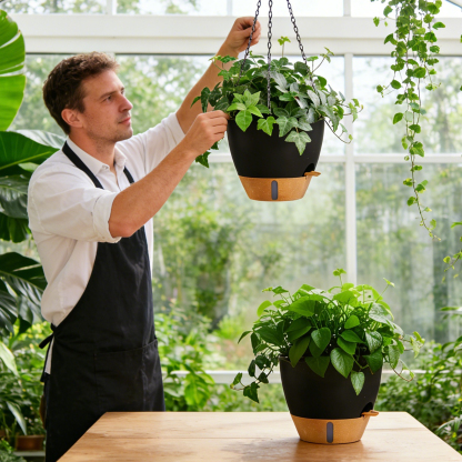 urorentea 2 Pack 12 Inch Self-Watering Hanging Planters, with Visible and Removable Saucer, Watering Lip, Drainage Holes, Hanging Flower Pot for Indoor&Outdoor Plants