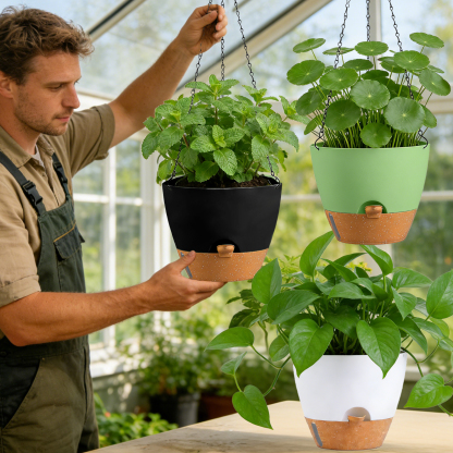 urorentea 3 Pack 10 Inch Self-Watering Hanging Planters, with Visible and Removable Saucer, Watering Lip, Drainage Holes, Hanging Flower Pot for Indoor&Outdoor Plants