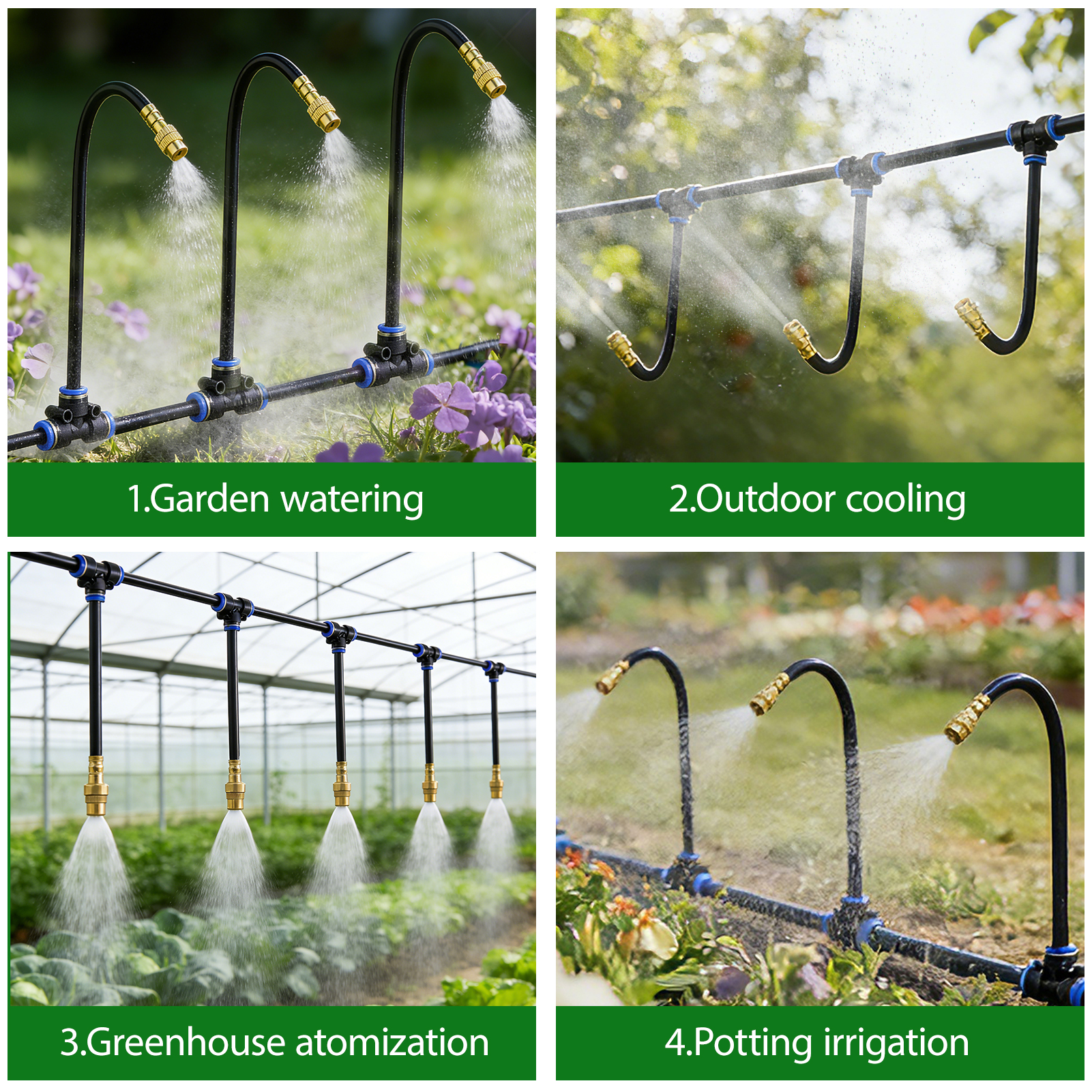 urorentea 360° Adjustable Drip Irrigation System, 49FT 1/4" Drip Irrigation Hose, Garden Watering Atomizing System with 16 Bendable Copper Nozzles for Lawn Courtyard, Greenhouse