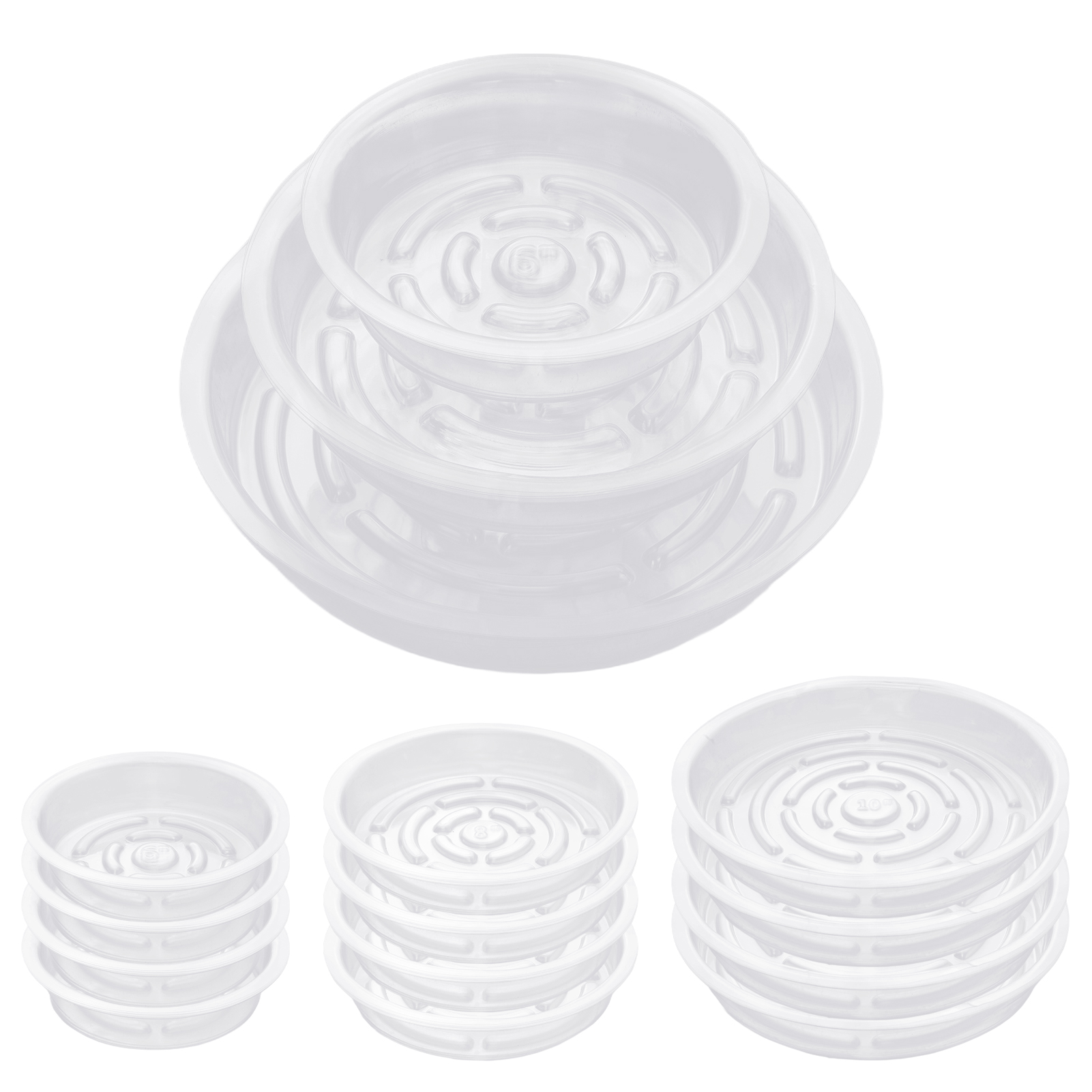 urorentea 15 Pack Clear Plant Saucer, 6 8 10 inch Plant Pot Saucers, Plastic Plant Drip Trays, Flower Pot Saucers for Indoor Outdoor Garden Plants