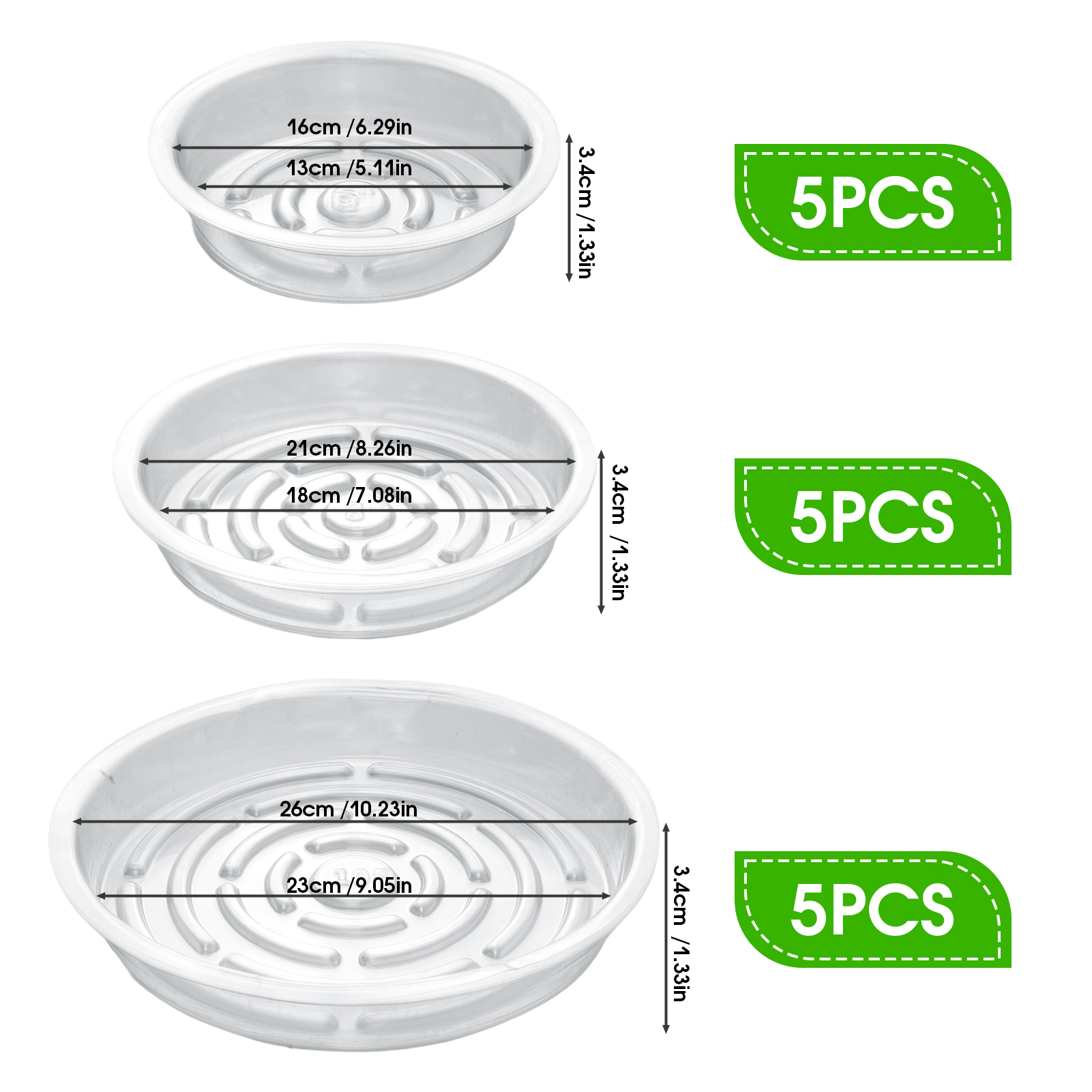 urorentea 15 Pack Clear Plant Saucer, 6 8 10 inch Plant Pot Saucers, Plastic Plant Drip Trays, Flower Pot Saucers for Indoor Outdoor Garden Plants