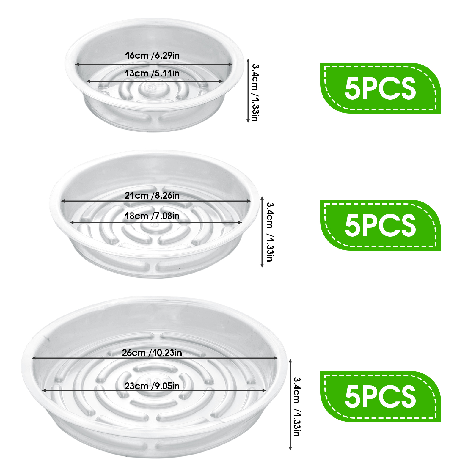 urorentea 15 Pack Clear Plant Saucer, 6 8 10 inch Plant Pot Saucers, Plastic Plant Drip Trays, Flower Pot Saucers for Indoor Outdoor Garden Plants