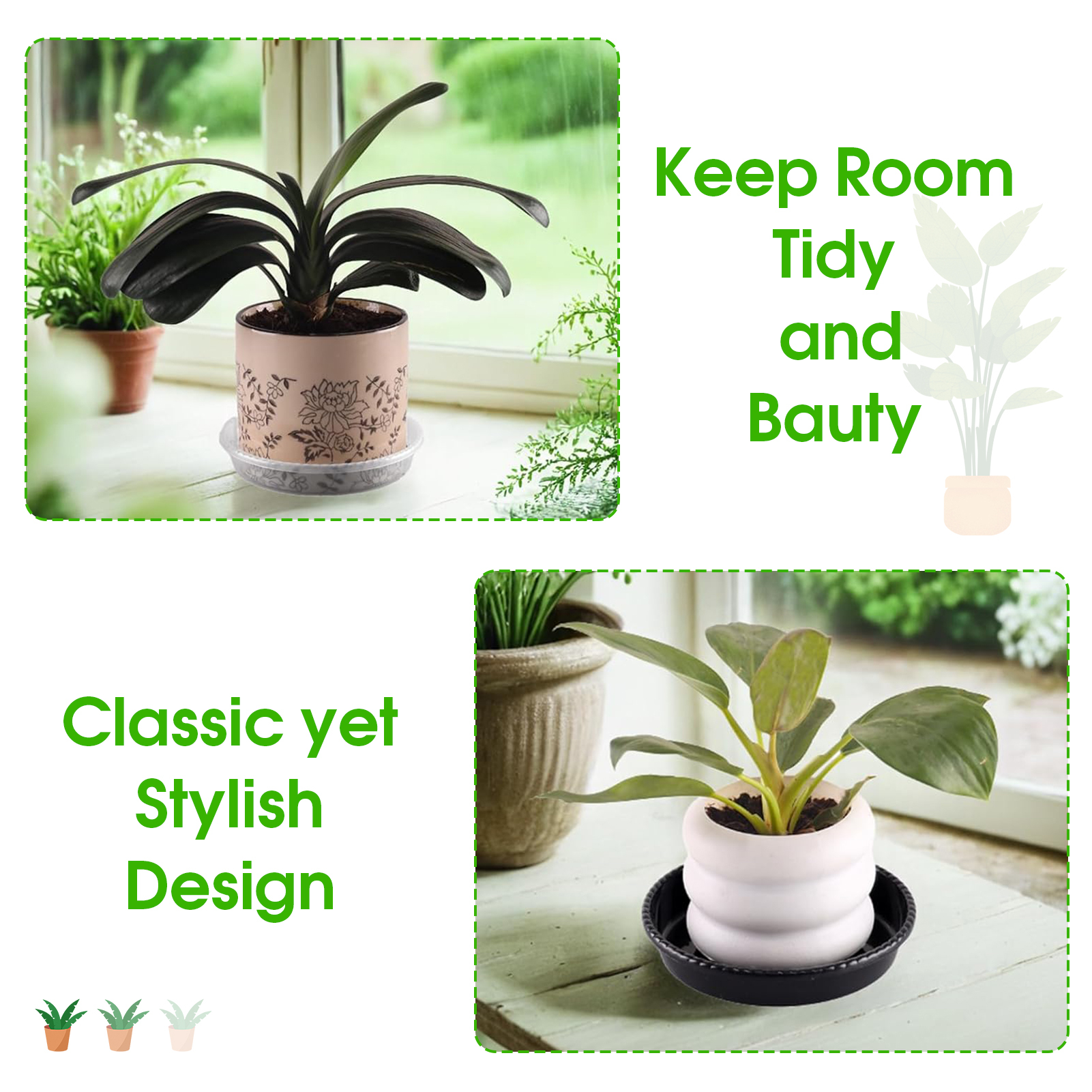 urorentea 15 Pack Clear Plant Saucer, 6 8 10 inch Plant Pot Saucers, Plastic Plant Drip Trays, Flower Pot Saucers for Indoor Outdoor Garden Plants