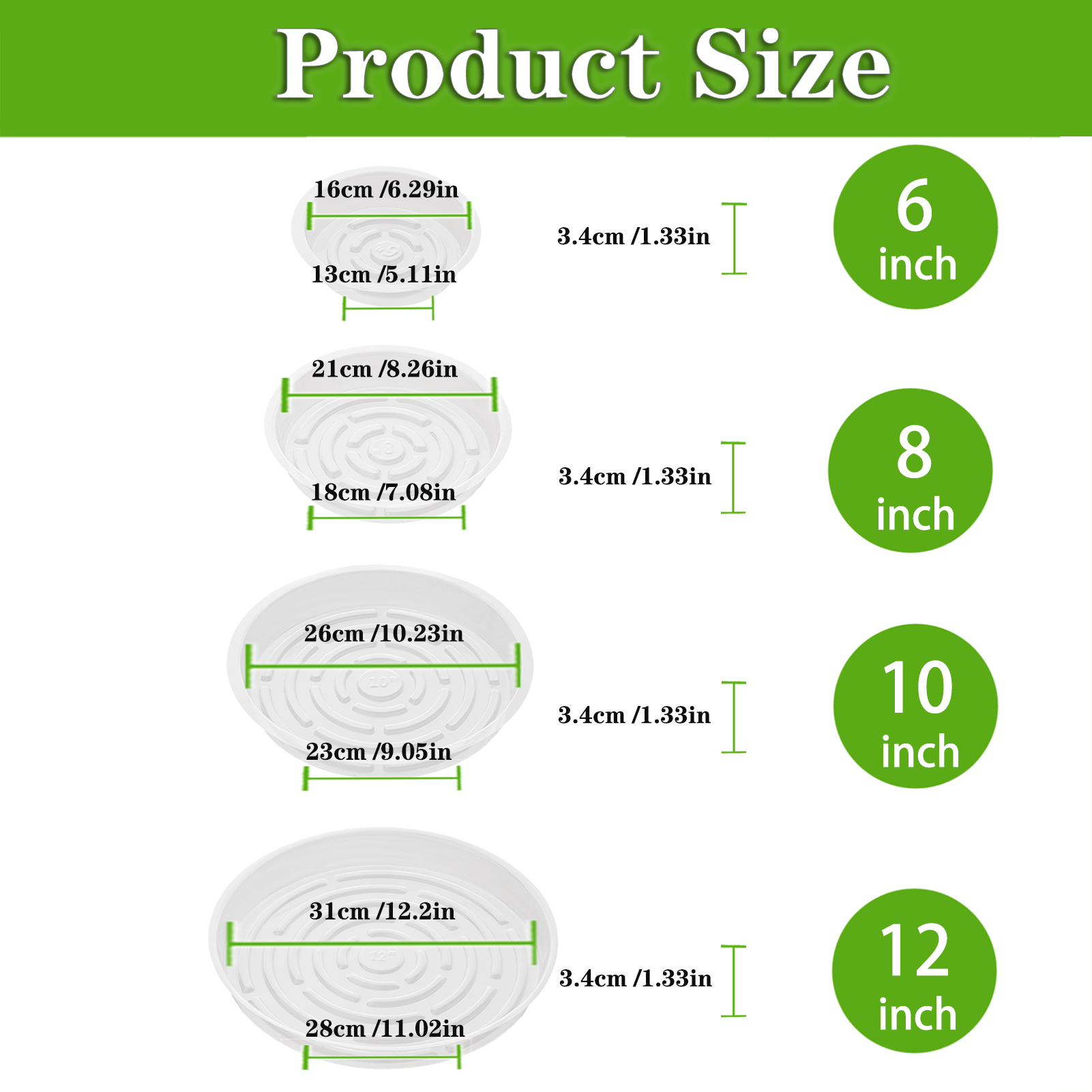 urorentea 24Pcs Clear Plant Saucer, 6 8 10 12inch Round Plant Pot Saucers, Plastic Plant Drip Trays, Flower Pot Saucers for Indoor Outdoor Garden Plants