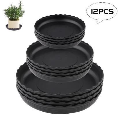 urorentea 12Pcs Plant Saucer, Plastic Plant Drip Trays, 6 8 10 Inch Black Round Plant Pot Saucers, Drip Tray for Indoor Outdoor Garden Plants, Collects Flower Pot Drainage and Excess Water