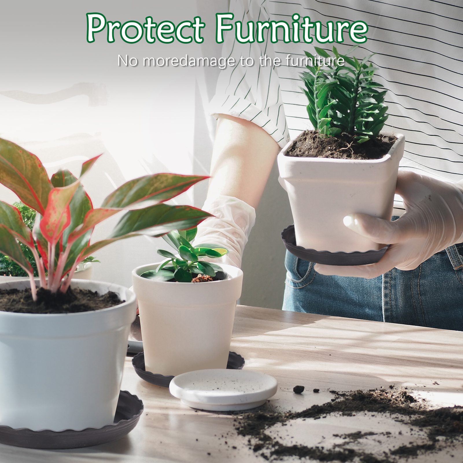 urorentea 12Pcs Plant Saucer, Plastic Plant Drip Trays, 6 8 10 Inch Black Round Plant Pot Saucers, Drip Tray for Indoor Outdoor Garden Plants, Collects Flower Pot Drainage and Excess Water