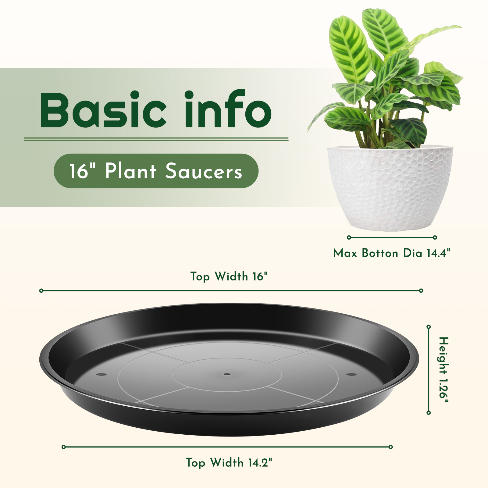 urorentea 6 Pack Plastic Plant Saucers, 16 inch Durable Plant Pot Trays, Plastic Large Flower Plant Pot Saucers Drip Tray for Indoors Outdoors