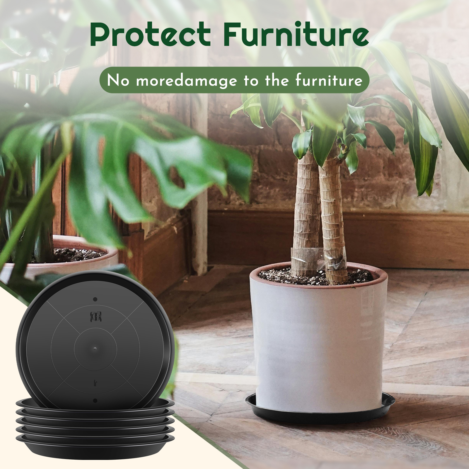 urorentea 6 Pack Plastic Plant Saucers, 16 inch Durable Plant Pot Trays, Plastic Large Flower Plant Pot Saucers Drip Tray for Indoors Outdoors