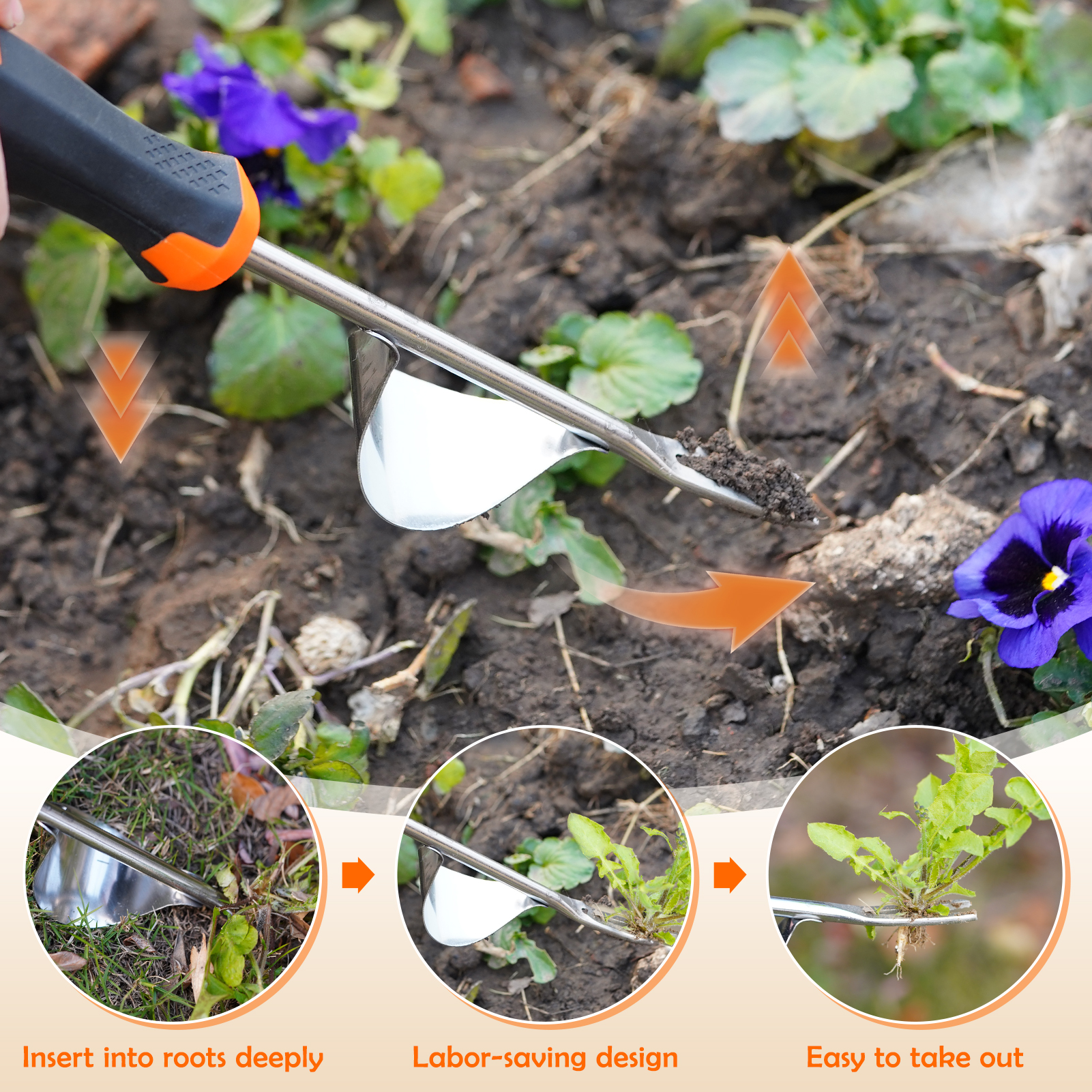 urorentea 3 Pack Weed Puller Tool Set, Rubber Hand Weeder Tool, Uprooting Weeding Tools, Crack Weeder Crevice, 4 Teeth Weeding Tool, Weeding Artifact Tool for Gardening