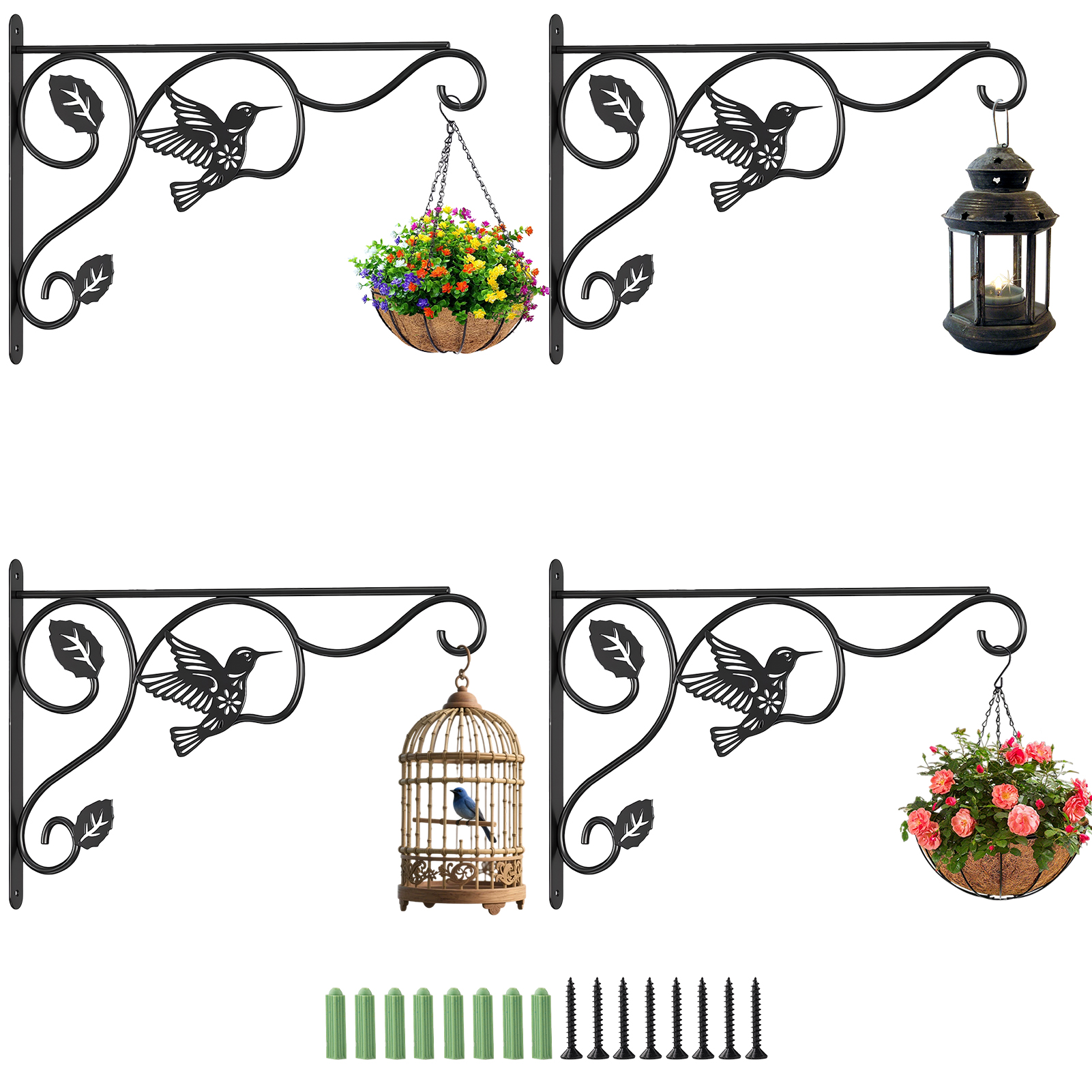 urorentea 4 Pack Hanging Plant Brackets, 12 inch Wall Hooks Metal Plant Hangers for Indoor & Outdoor, Durable Heavy Duty Plant Hooks for Hanging Plants, Bird Feeder, Wind Chime, Lantern