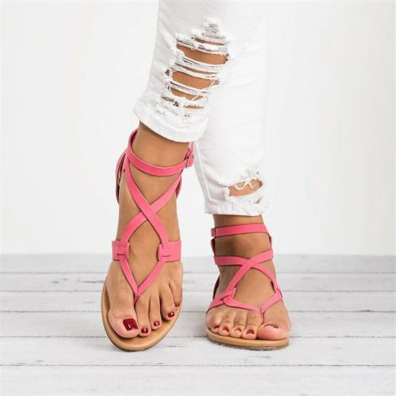 Strappy Flat Sandals – Adjustable Ankle Strap Summer Sandals