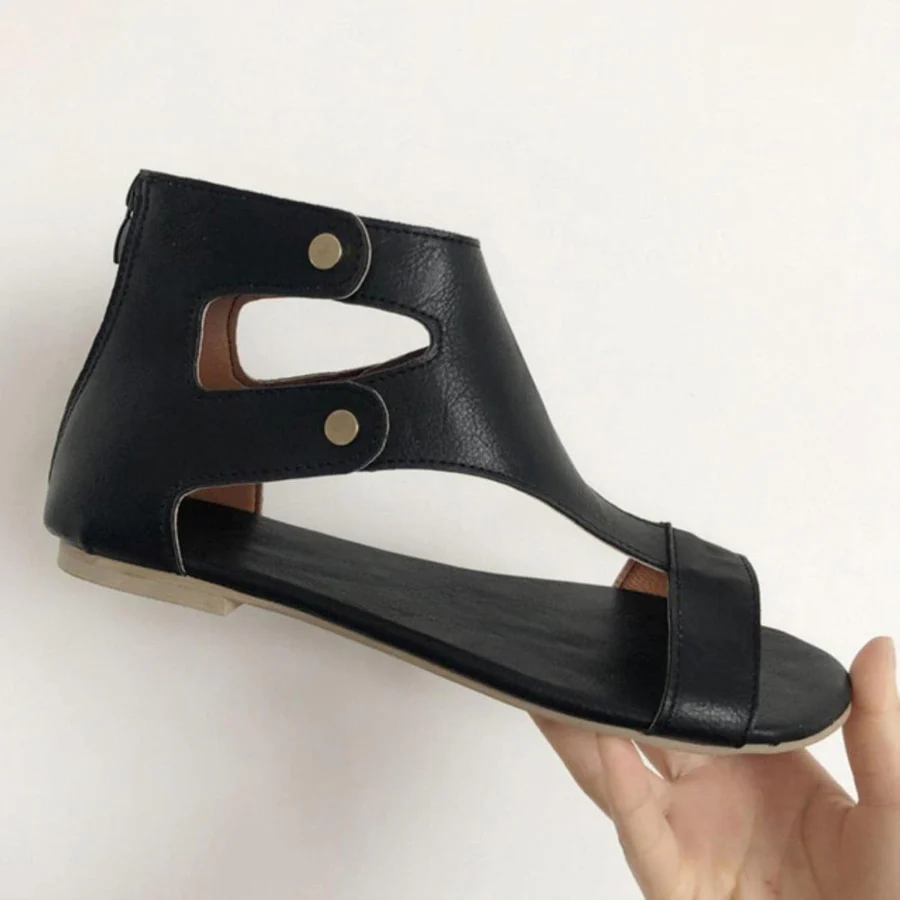 Retro Cutout Flat Sandals – Open Toe Gladiator Summer Sandals