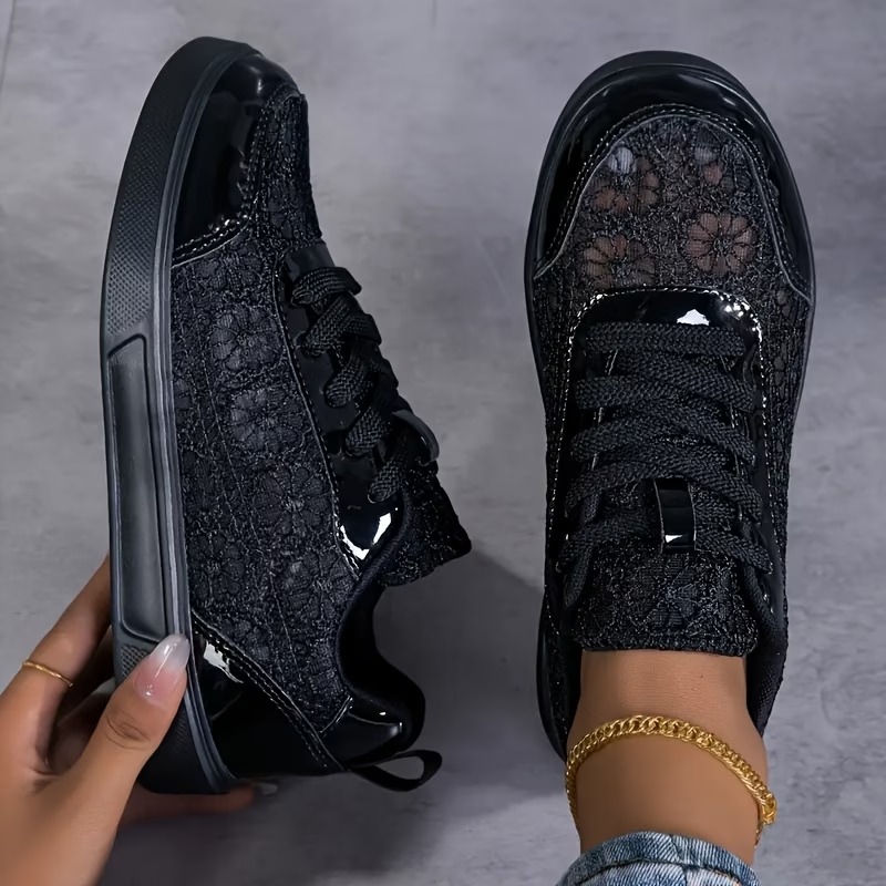 Lace Platform Sneakers – Breathable Floral Mesh Walking Shoes