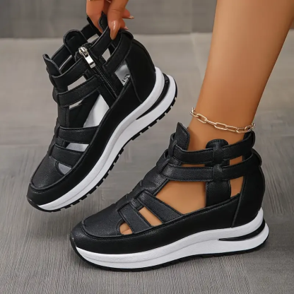 Zip Platform Gladiator Sneakers – Cutout Wedge Walking Shoes