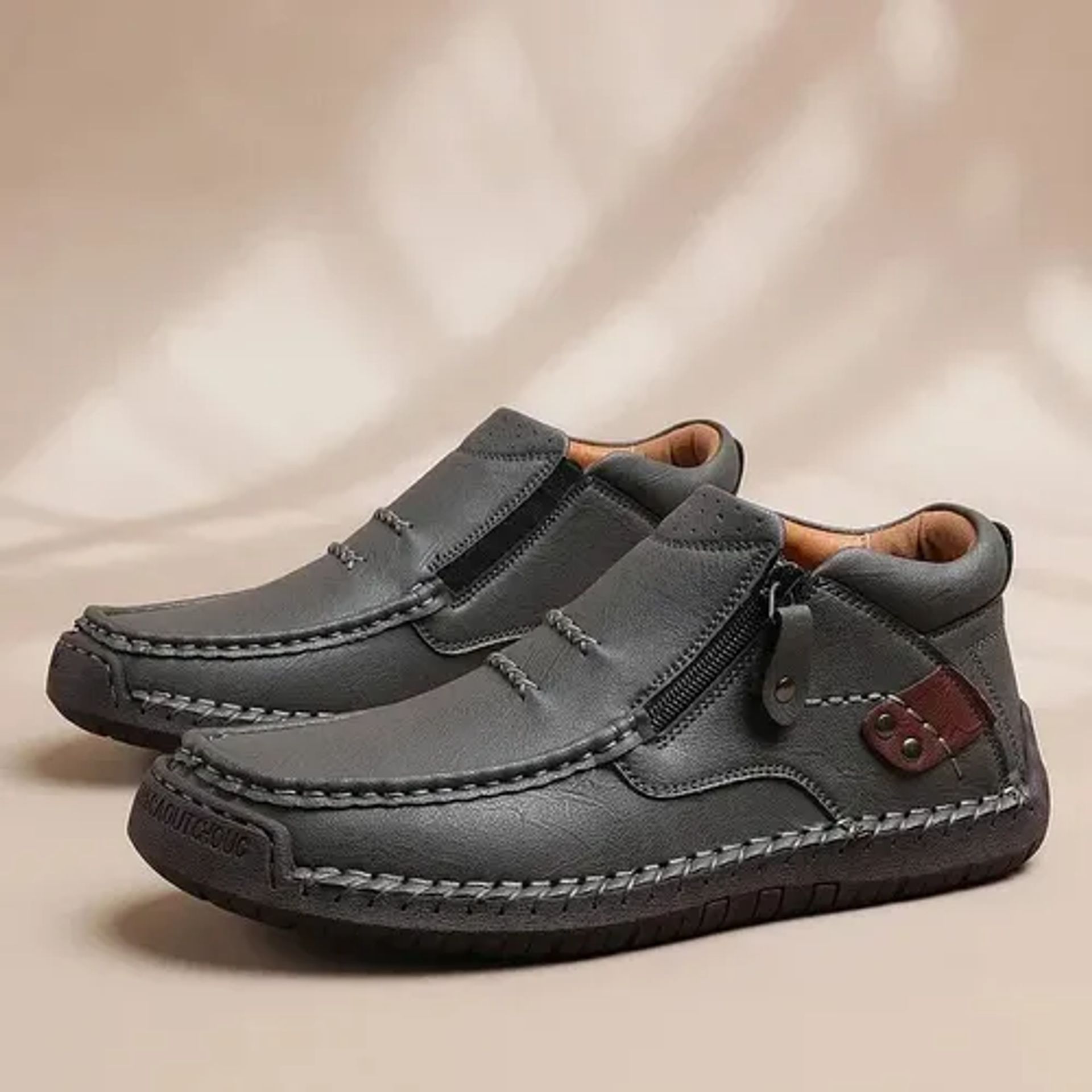 Limited Time Sale 50% OFF-Men’s Handmade Premium Leather Slip-On Driving Boots – Wide Toe, Arch Support 