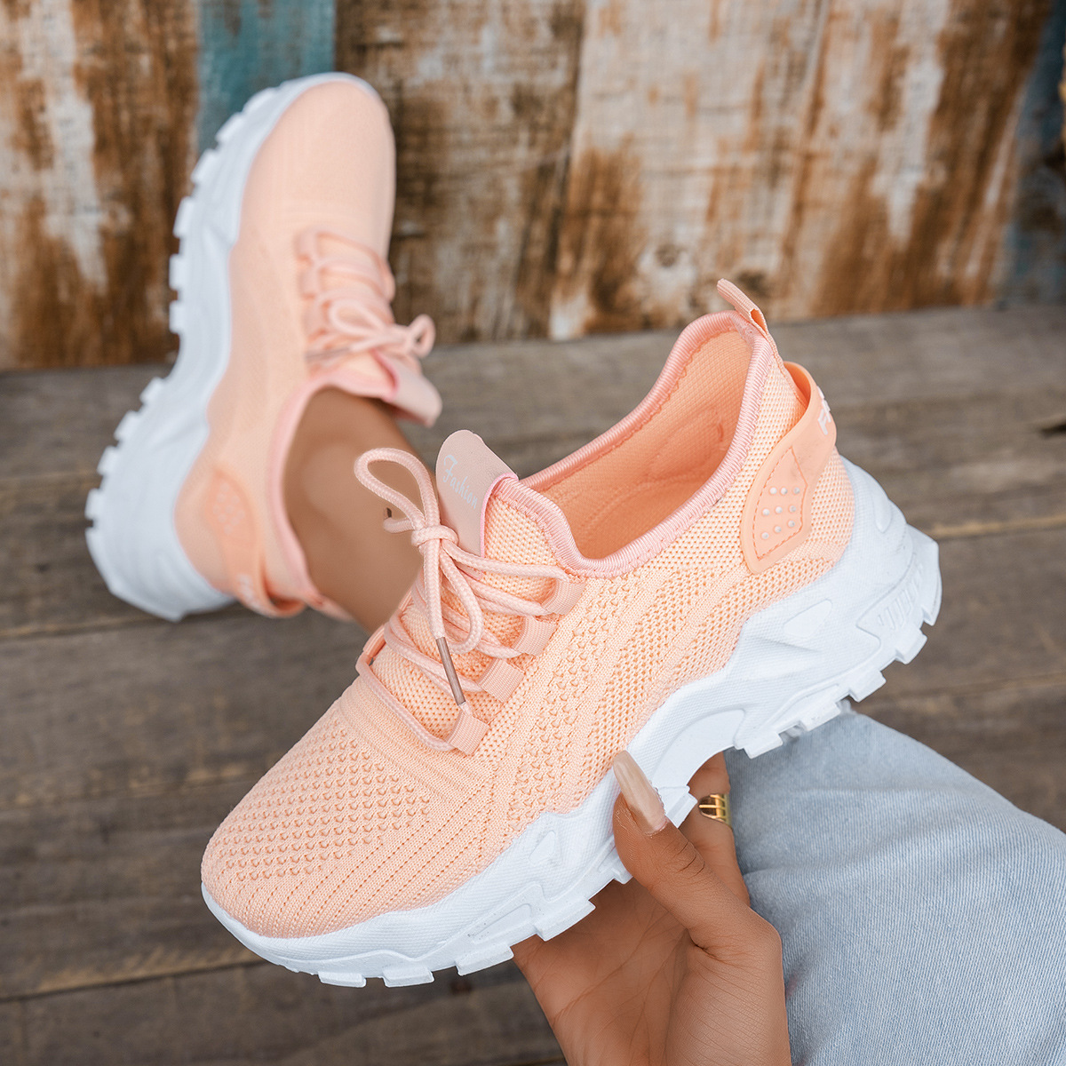 Knit Walking Sneakers – Breathable Lightweight Lace-Up Shoes